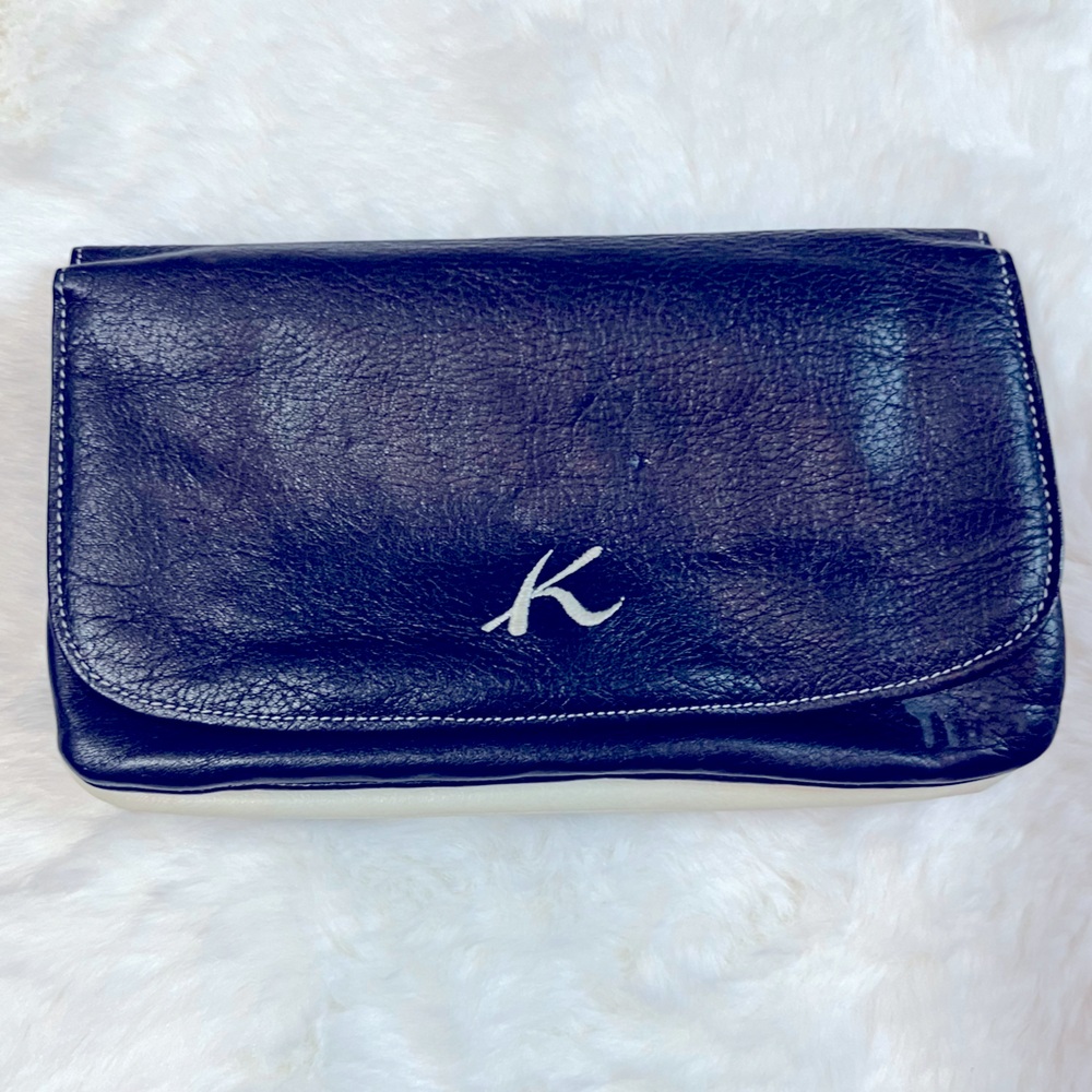 KITAMURA. 2 YOKAHAMA MOTOMACHI  Leather ID Wallet JAPAN Navy & Cream